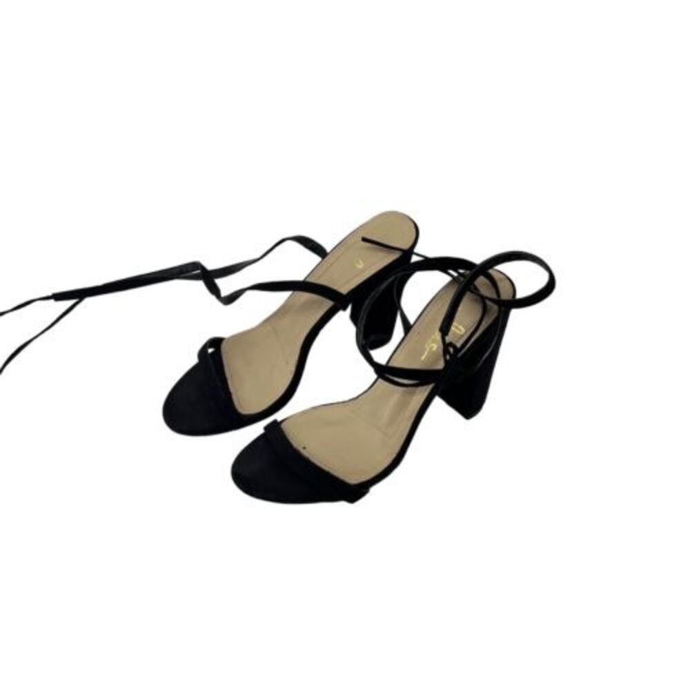 Lulus Shoes Womens 9‎ Myla Black Suede Lace Up Heels Sandals Block Wrap Formal